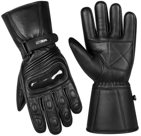 WFX Gants de Moto pour Hommes et Femmes, imperméables, compatibles avec écrans tactiles, Coupe-Vent, en Cuir, Protection des articulations, pour la Course sur Route et l'escalade (Noire, X-Large)