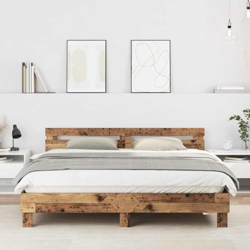 vidaXL Bettgestell mit Kopfteil Altholz 180 x 200 cm Holzwerkstoff, Moderner Bettgestell, rechteckig, Holzdesign, einfache Montage, praktische wandmontierte Kopfteil