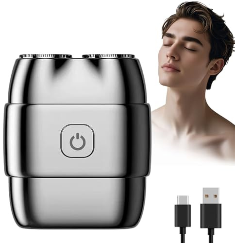 2025 Neu Rasierer Herren Elektrisch, Mini Portable Electric Shaver, IPX7 Wasserdicht Mini Trockenrasierer Herren Elektrisch mit Dual-Ring Magnetklinge für Nass- und Trockenrasierer (Silber)