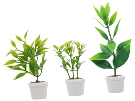 Mikinona 3pcs Miniature Artificial Potted Plants Nordic Style Mini Bonsai Pots Micro Landscape Props Dollhouse Garden Decoration Realistic Texture