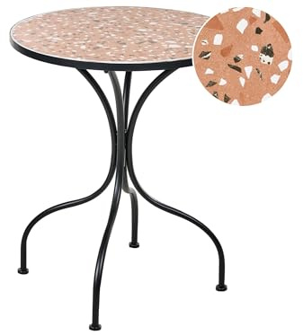 Beliani Outdoor Bistrotisch Metall Eisen schwarz rund ø 60 cm Terrazzo Optik Adrano