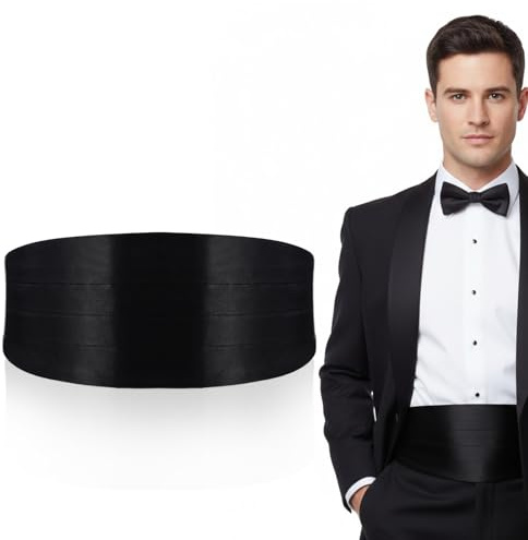 Yolev Black Cummerbund for Men,34 Cumberbund Black with Adjustable Band,Formal Satin Men's Cummerbund for Tuxedo Accessories Perfect for Weddings, Proms and Formal Events