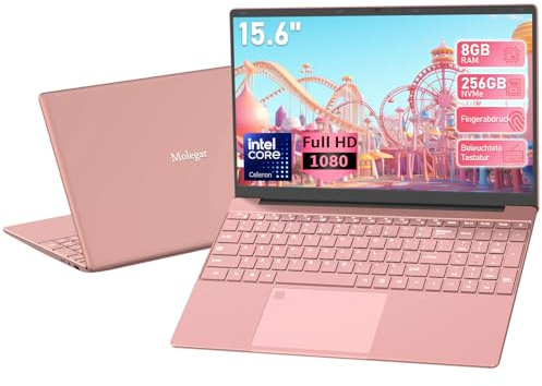 2026 Último portátil de 15,6 pulgadas FHD | 8 GB RAM 256 GB SSD | Celeron 5205U | Teclado QWERTY retroiluminado | Lector de huellas dactilares | WiFi | HDMI | Ordenador portátil para empresas y