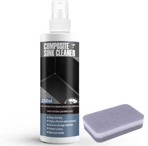 Composite Sink Cleaner, Quartz Worktop Cleaner, with Sponge, 250ml | Granite Worktop Cleaners, Kitchen Sink Cleaners, Deep Cleaning, for Various Sink Materials, Marble, Granite, Artificial Stone