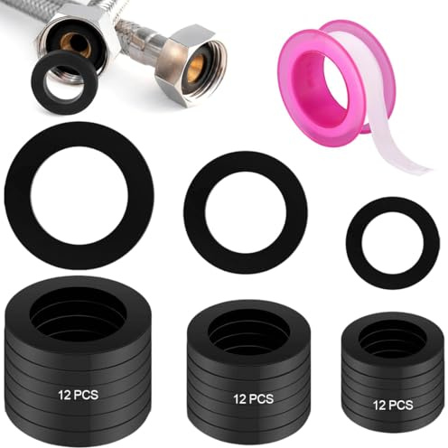36 Stück Wasserhahn Dichtung, Dichtung Waschbecken Ablauf Set, Dichtungsringe, Gummischlauchringe Unterlegscheibe für 1/2 Zoll 3/4 Zoll 1 Zoll Dichtungen, für Entleerungsventile, Badewannen