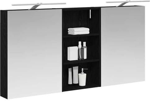 vidaXL Badezimmerschrank-Set 3 pcs 140 x 14,5 x 70 cm Holzwerkstoff, Badezimmer-Schrank, rechteckiger LED-Spiegel, moderner Wand-Organizer, praktischer Platzsparer