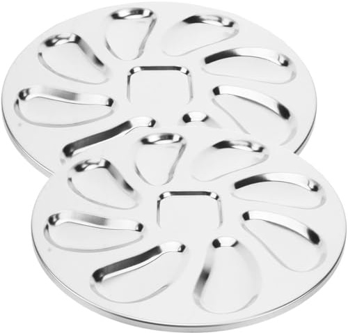 HOLIDYOYO Assiettes à Huîtres Résistant Lave-Vaisselle Argenté en Acier Inoxydable 2pcs Plateau de Service Support de Sauce pour Maison et Restaurant