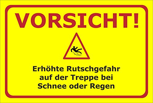 Melis-Folienwerkstatt Schild Erhöhte Rutschgefahr Treppe – 30x20 cm – 3mm Aluverbund – Verschiedene Größen und Materialien – Mit Bohrlöchern