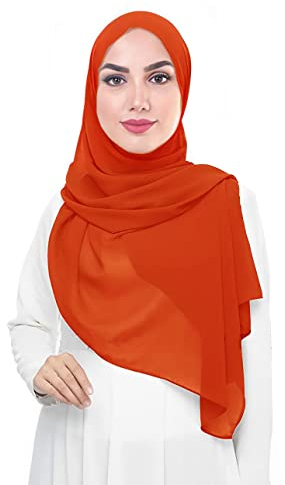 Lina & Lily Damen Muslim Premium Chiffon Hijab Kopftuch Schal aus Leicht Stoff (Orange-Rot)