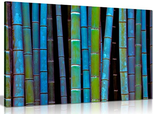 Abstract Blue Bamboo Forest Canvas Wall Art Picture Print (24x16in)