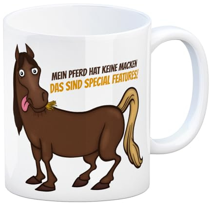 trendaffe Kaffeebecher mit Pferde Motiv und Spruch: Mein Pferd hat keine Macke. Das sind Special Features!