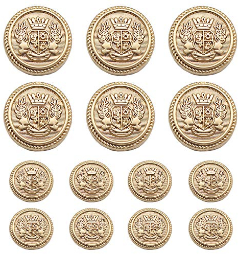 MebuZip 14 Stück Kunststoff Knöpfe Mattgold 15mm 20mm Metallknöpfe für anzüge jacken mäntel blazer uniform (MBM21)