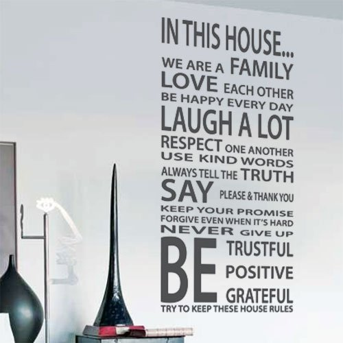 Wandtattoo, Wandaufkleber, Motiv: Family House Rules Love, Wandsticker Studio, Matt, Vinyl, Schwarz, Wand, Naturromantisch, Buchstabenmuster, Rechteckig, Wasserdicht, Liebe, Erwachsener