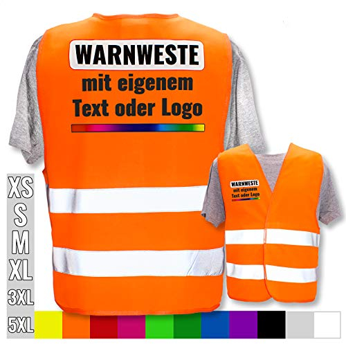 PixiPrints.com Warnweste mit eigenem Aufdruck * Druck: Rücken + Front/Premium-Druck, Farbe & Größe: Orange XL/XXL * Selbst gestalten mit Name Text Bild Logo