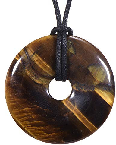 Morella Damen Halskette 80 cm Donut Edelstein Anhänger Tigerauge im Samtbeutel