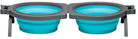 LOVING PETS - Bella Roma Double Diner Portable Travel Dog Bowls Collapsible Combined Dog Food & Water Bowls (Blue, Medium)