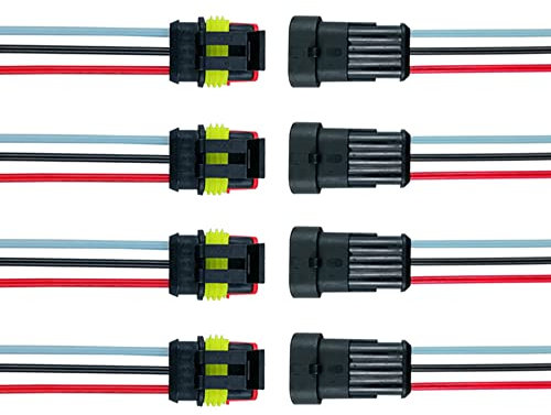 QitinDasen 4 Set 3 Pin Auto Impermeabile Elettrico Connettori, Kit Presa Spina Connettore Elettrico Impermeabile Sigillato con 16 AWG Precablato, per Auto Camion Barca