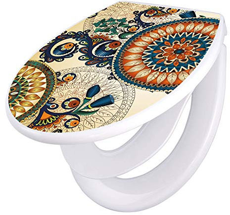 banjado Familien WC Sitz mit Absenkautomatik 44,5x37cm / Klodeckel/Klobrille mit Kindersitz aus hochwertigem Polypropylen/Toilettensitz Kindersitz integriert Motiv Modernes Mandala