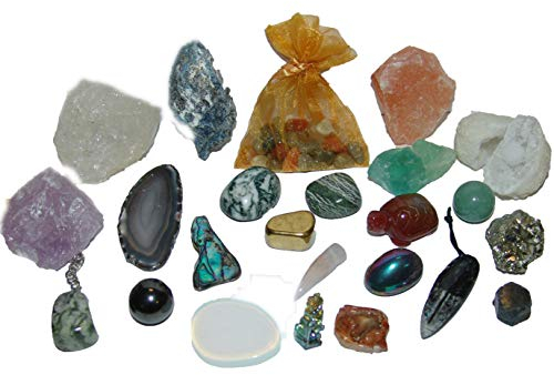 24 Edelsteine und Mineralien zum Befüllen Adventskalender Edition 2019 Rohstücke Figuren und Anhänger