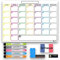 Whiteboard, magnetisch, Organizer für Monat, Schiefer, abwischbar, für Kühlschrank, Küche, 5 Marker und 1 magnetischer Radiergummi, ideal für Aufgabenplanung, Menüs und Einkaufsliste, auf Französisch