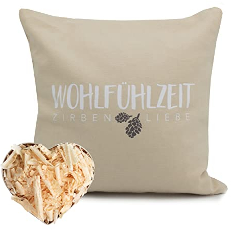 HERBALIND Zirbenkissen Linz mit Reißverschluss hochwertige Zirbenflocken - Bezug aus 100% Baumwolle ohne Zusatzstoffe -Duftkissen, Zierkissen, Farbe beige, Geschenke Frauen 40x40cm
