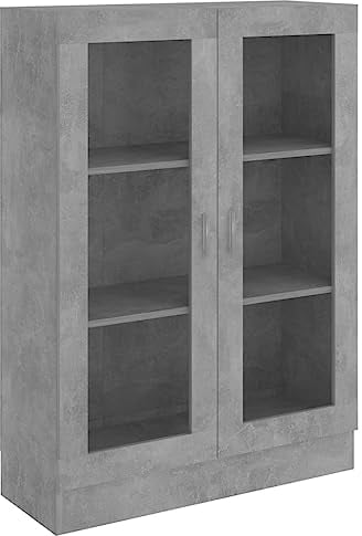 vidaXL Vitrinenschrank Bücherschrank Aktenschrank Büroschrank Vitrine Schrank Bücherregal Sideboard Betongrau 82,5x30,5x115cm Holzwerkstoff