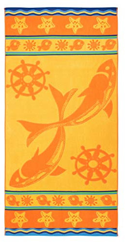 Gözze - Strandtuch, Meerestier Design mit Motiven, 100% Baumwolle, 90 x 180 cm - Gelb/Orange