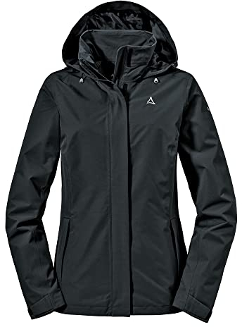 Schöffel Damen Jacket Gmund L, wind- und wasserdichte Regenjacke, atmungsaktive Outdoor Jacke, Wanderjacke mit verstaubarer Kapuze, black, 46