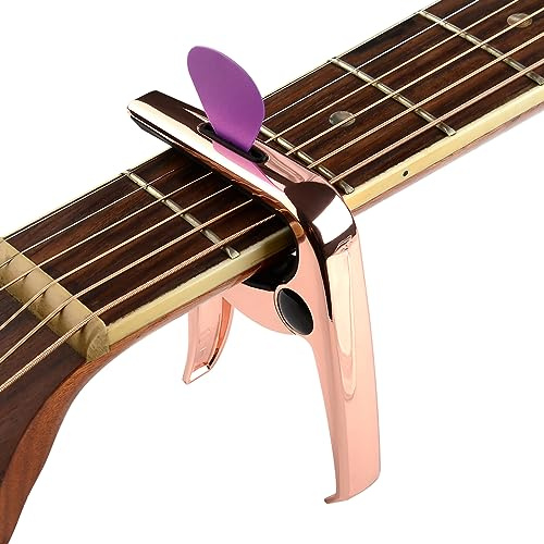 Geekria Capo de Guitarra 3IN1, Capo de Metal de Aleación de Zinc para Guitarras Acústicas y Eléctricas, Ukelele, Mandolina, Accesorios para Guitarra Clásica (Rosé Gold)