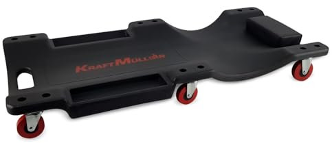 Chariot de visite Kraft Müller, Mécanicien Garagiste, Planche de travail pour vidange véhicule, 6 roulettes pivotantes, Noir