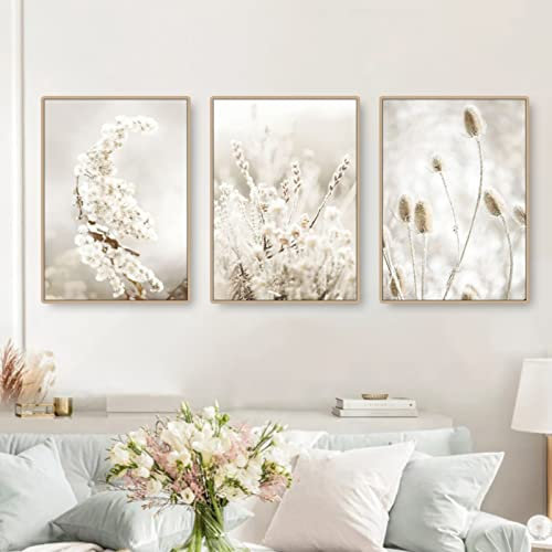 TROYSINC 3er Beige Poster Set, Schilf Natur Leinwandbilder, Moderne Rinder und Schafe Print Wandbilder Ohne Rahmen Wandposter für Wohnzimmer (Stil A,30 x 40 cm)