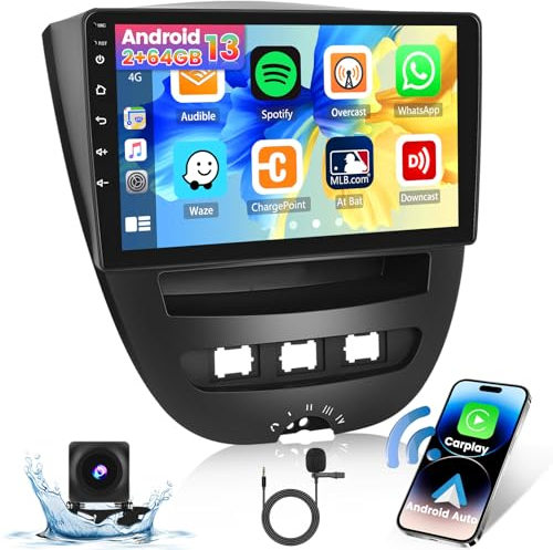 Hikity 2+64GB Android 15 Autoradio, Wireless CarPlay Android Auto, für Citroen C, Peugeot 107, Toyota Aygo 2004-2014 Radio, 10.1 Bildschrim Auto Radio, Bluetooth, GPS WiFi HiFi FM SWC Rückfahrkamera