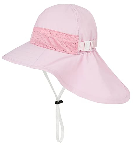 Durio Sonnenhut Baby Sonnenhut Kinder mit Nackenschutz Verstellbarer Faltbare Sommerhut Hut Atmungsaktiv UV-Schutz Rosa 6 Monate-2 Jahre (Tag Size S)