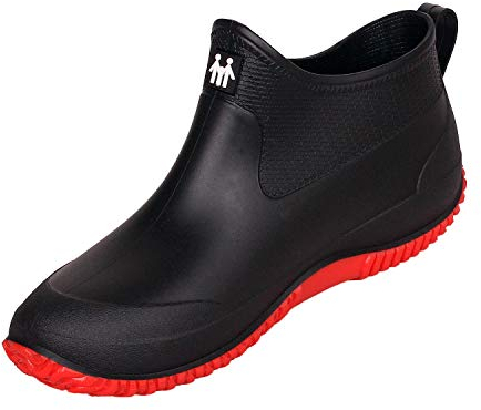 SMajong Stivali in Gomma Uomo Donna Impermeabili Scarpe da Giardinaggio Antiscivolo Scarpe da Pioggia Scarpe Gomma Stivali Caviglia Caldi Nero Rosso Taglia 41 EU