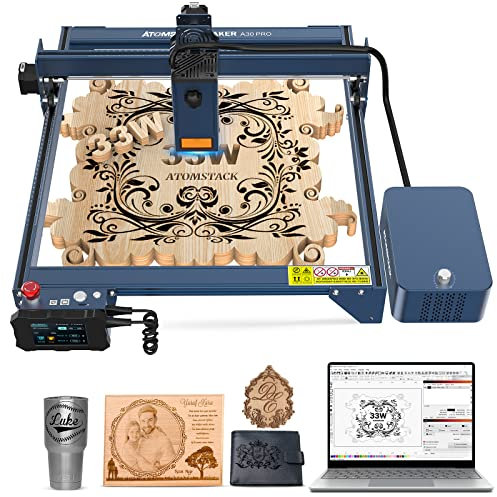 ATOMSTACK A30 PRO Laser Graviermaschine, 33W Ausgangsleistung Lasergravur Maschine mit Air Assist, 400x400 mm Laser Cutter betrieben durch APP, hochpräzise Gravur und Schneiden Holz Metall Glas Acryl