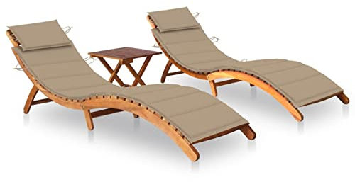 Tidyard Sonnenliegen 2 STK.Gartenliege mit Tisch und Auflagen Lounge Relaxliege Sonnenbett Gartenmöbel Outdoor-Liege Liegestuhl Strandliege Holzliege Freizeitliege Saunaliege Akazie-Massivholz