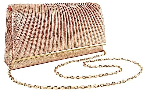 Milky Way Women's Pleated Clutches Bag Glitter Evening Envelope Handbag Purses for Wedding Bridal Prom Party Elegant Sequin Clutch Rose Gold