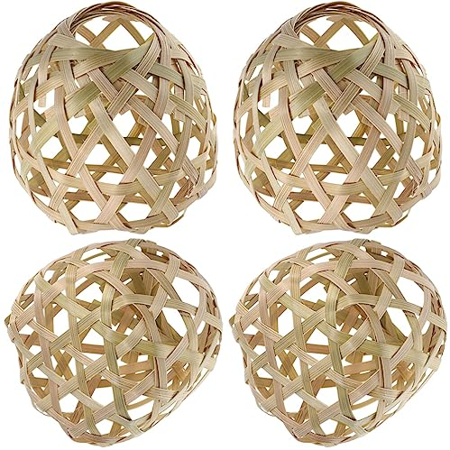 Abat-Jour Suspendu En Bambou Tressé, Ensemble De 4 PièCes, Couverture De Lampe Rustique Pour Plafonniers Et Lampes De Table