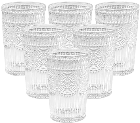 Winter Shore Verre Vintage Texturé de 380 ml [Lot de 6] - Verre Café Glacé, Whisky, Cocktails, Jus, Bière, Eau - Lot Verre Sans Plomb, Sans BPA, Compatibles avec le Lave-vaisselle