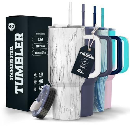 O'JAY Insulated 40oz Tumbler with Handle and Straw Lid - 100% Leak-Proof - Cupholder Friendly Travel Mug - Stainless Steel Insulated Tumbler with lid and straw - Gifts for Women Men Him Her.