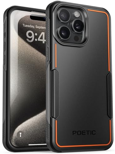 Poetic Neon Series Case Compatible with iPhone 15 Pro 6.1 inch (2023 Release), Dual Layer Heavy Duty Tough Rugged Lightweight Slim Shockproof Protective Case, Black