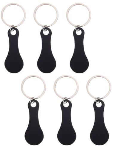 DEARMAMY Shopping Trolley Tokens 6-pack Black Stainless Steel Key Ring for Grocery Cart Portable Coin Keychain for Quick Cart Release Compact Handheld Shopping Accessory