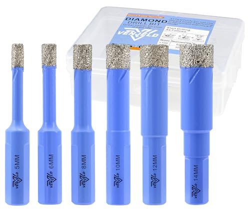 Foret Diamant Carrelage Set - 5/6/8/10/12/14mm 6Pcs Scie Cloche Diamant Perçage à Sec pour Céramique Porcelaine Carrelage Marbre Granit avec Tige Triangulaire VENJELD