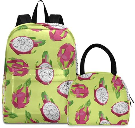 KAAVIYO Drachenfrucht Pitaya Büchertasche Lunchpaket Set Schulter Rucksacks Bookbag Kinderrucksack Isolierte Lunchbox-Tasche für Mädchen Jungs