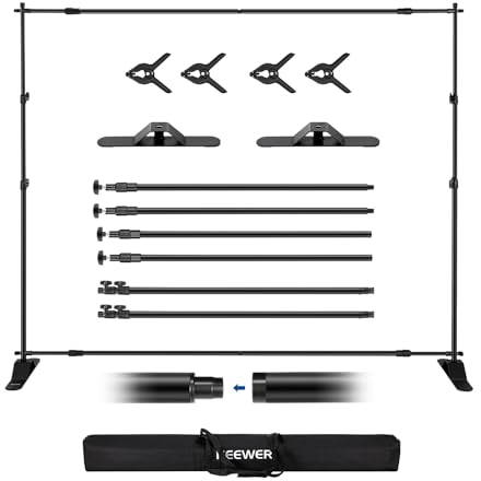NEEWER Supporto per Fondale Resistente con Basi Allargate, 10x8ft Supporto Sfondo con 4 Traverse, 2 Pali Telescopici, 4 Clip a Molla e Borsa per Servizio Fotografico Studio, Feste, Matrimoni, NK-ST300