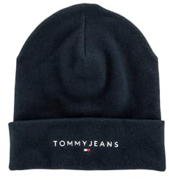 Tommy Jeans Herren Strickmütze Linear Logo Beanie Bio-Baumwolle, Blau (Dark Night Navy), Einheitsgröße