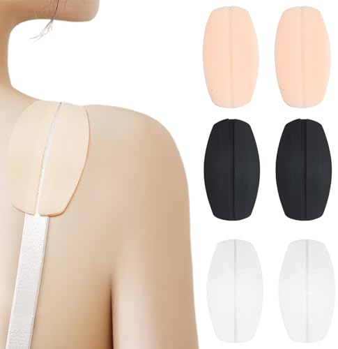 Lotbun 6pcs Antiscivolo spalline reggiseno Cuscinetti In Silicone, fermo per la spallina del reggiseno(Color Carne,Nero,Bianco