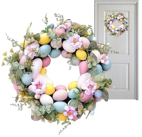 Osterkranz,Osterkranz Haustür,Künstlicher Osterkranz,Frühlingskranz,Bunter Blumenkranz mit Ostereiern,Künstlicher Osterkranz für Ostern Frühlingsdekorationen