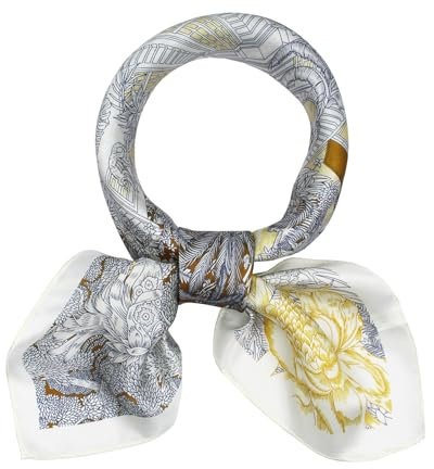 ANDANTINO Schal aus 100 % reiner Maulbeerseide, quadratisch, 68 cm, für Damen und Herren, Naturseide, digital bedruckt, Kopftuch, Beige Dschungel, Medium