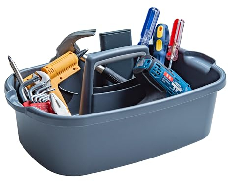 BOPPIE Versatile Home & Garden Utility Cleaning Caddy with Handle: All-Purpose Carry Tray for Bathroom, Kitchen, and Outdoor Cleaning Supplies Organizer 42 * 24 * 18cm (Grey)